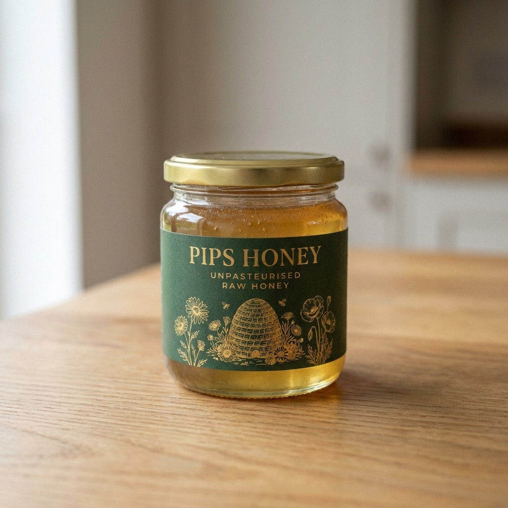 Pips Honey jar, side angle