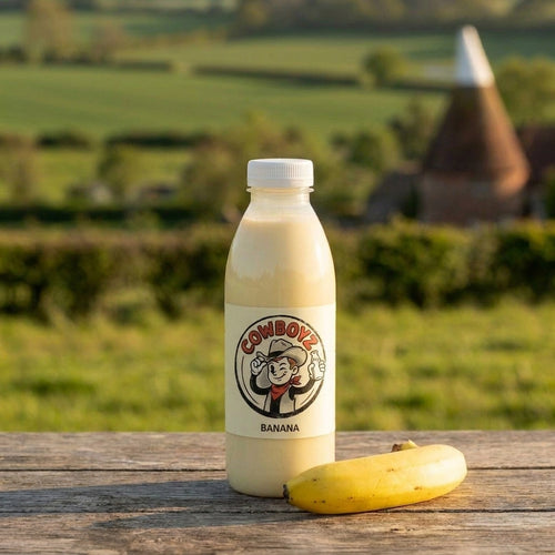 Banana milkshake bottle with banana