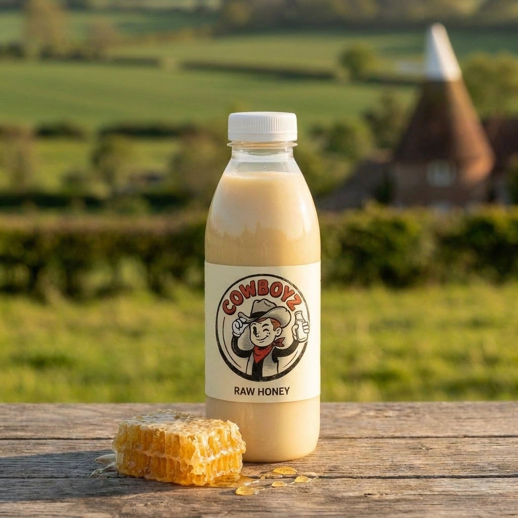 Raw Honey milkshake bottle with honeycomb