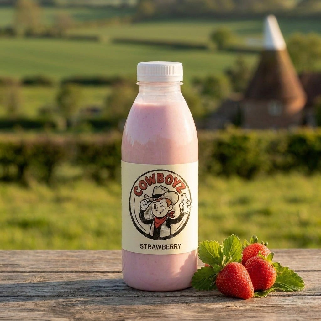 Strawberry milkshake bottle with strawberries